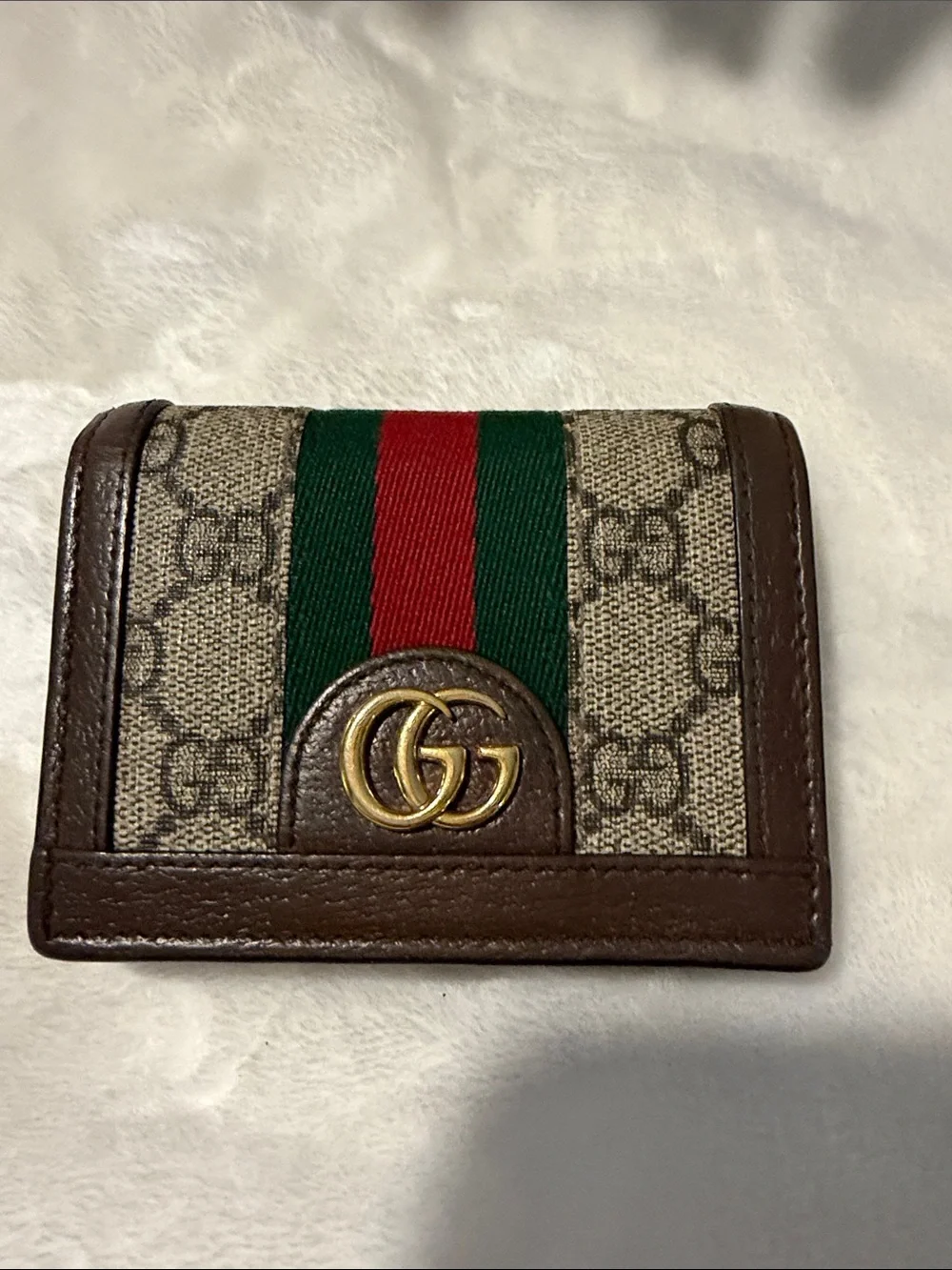 Gucci Ophidia GG Supreme Bi-Fold Card Case Wallet Brown